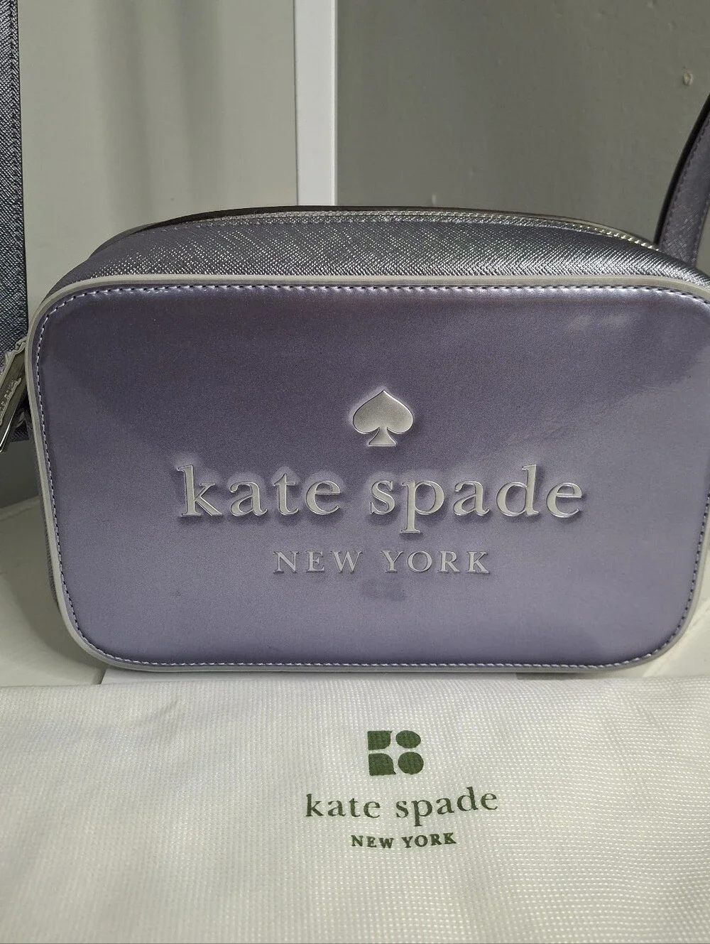 Kate Spade New York Lilac Patent Camera Crossbody Bag Card Holder & Dust Bag Set